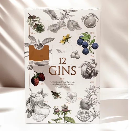 12 Gins advent calendar box printed with botanical illustrations
