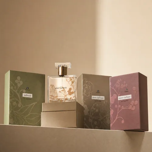 Woolworths Infiniti fragrance cartons in muted colours